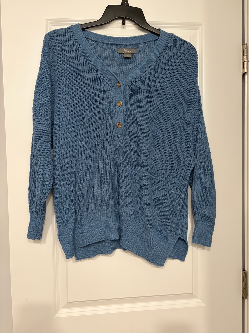 Natural Reflections Blue V-Neck Button Knit Sweater
